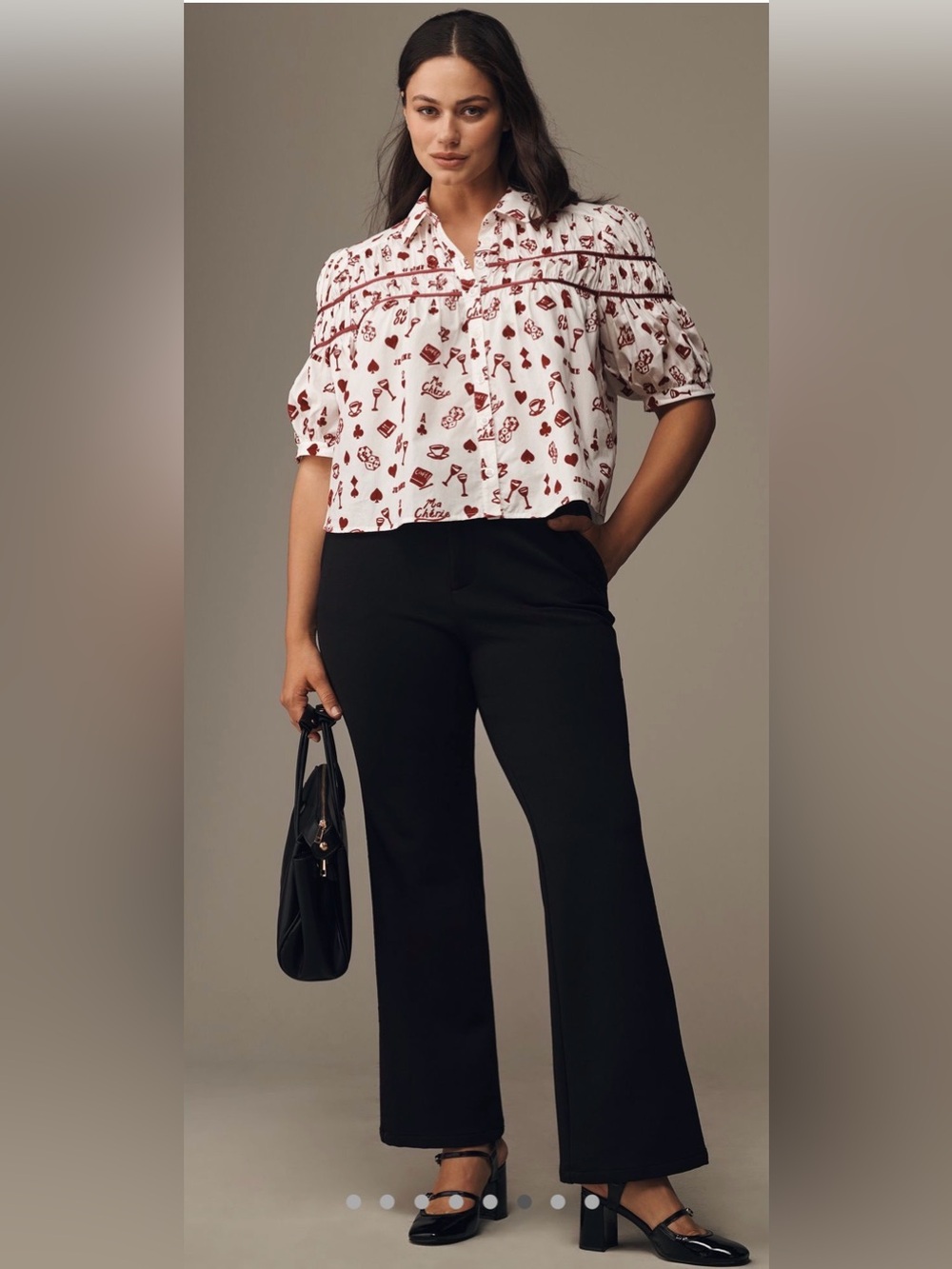 Maeve White Leandra Flocked Shirred Yoke Blouse by Maeve - Picture 6 of 10